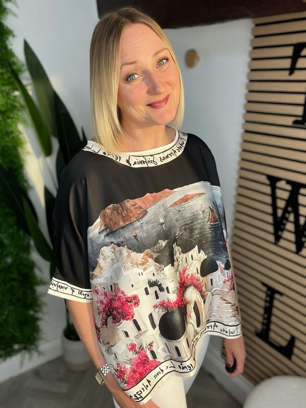 Santorini Top - Black& Pink