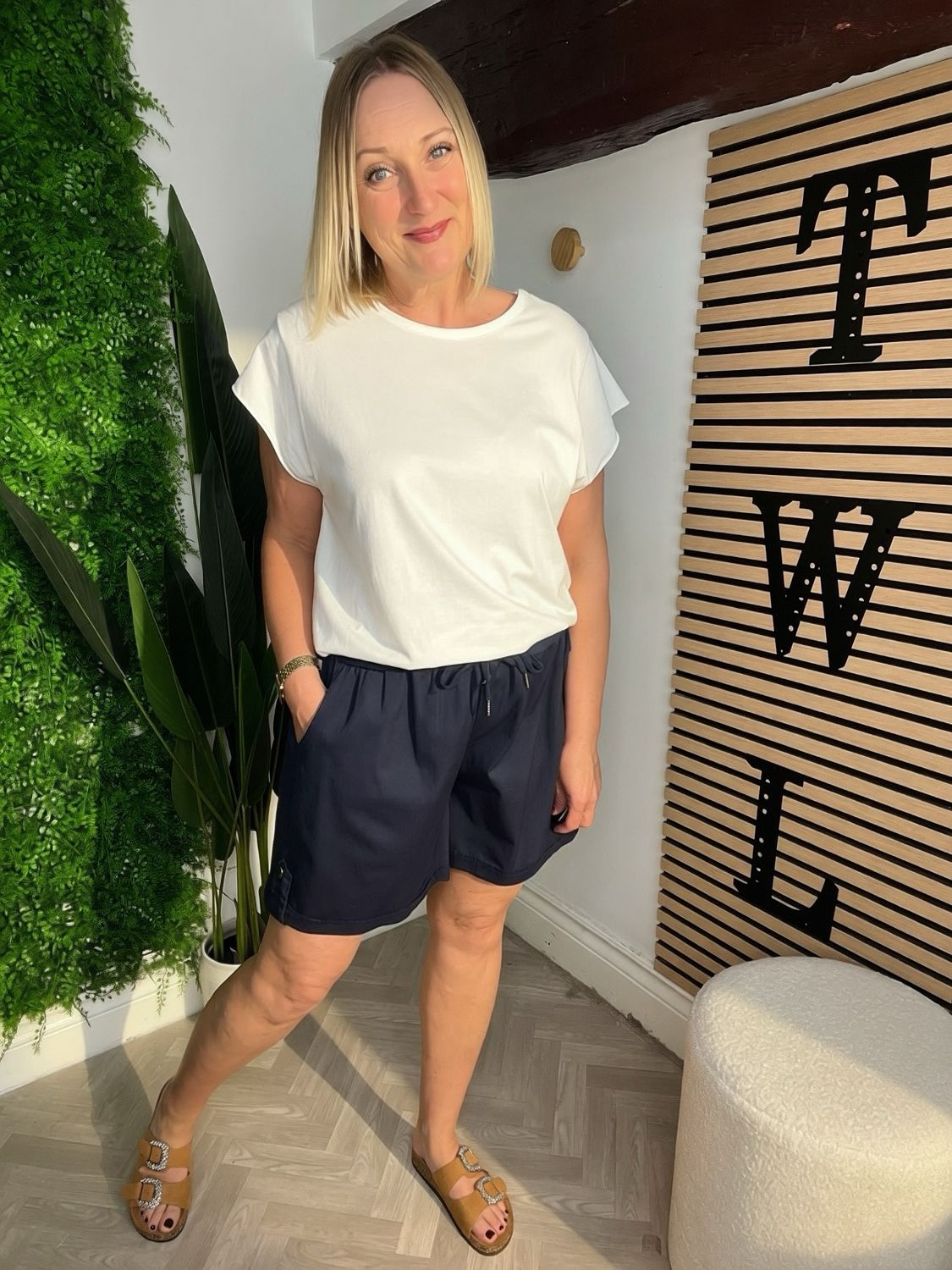 Cotton Shorts With Button Detail - Navy