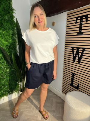Cotton Shorts With Button Detail - Navy
