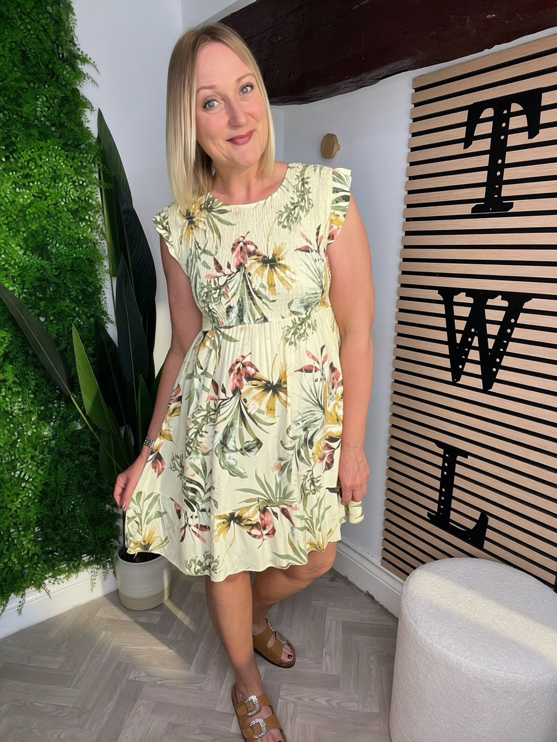 Shirred Stitch Summer Dress - Lemon
