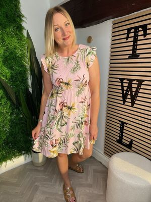 Shirred Stitch Summer Dress - Pink