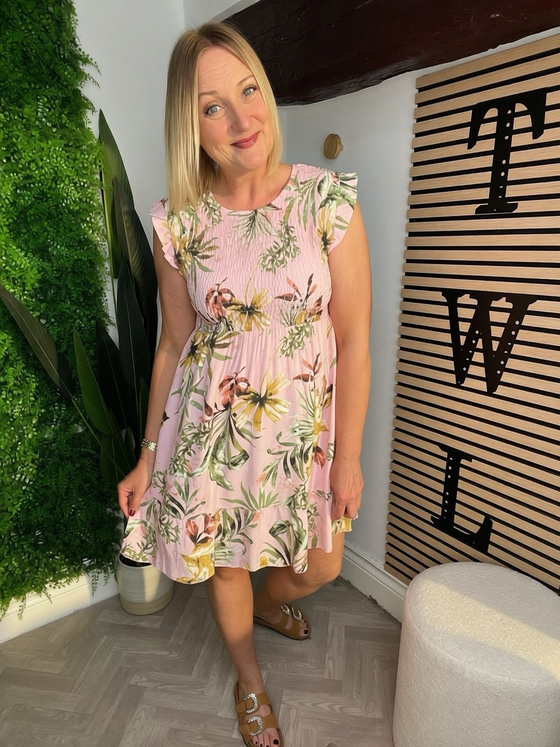 Shirred Stitch Summer Dress - Pink