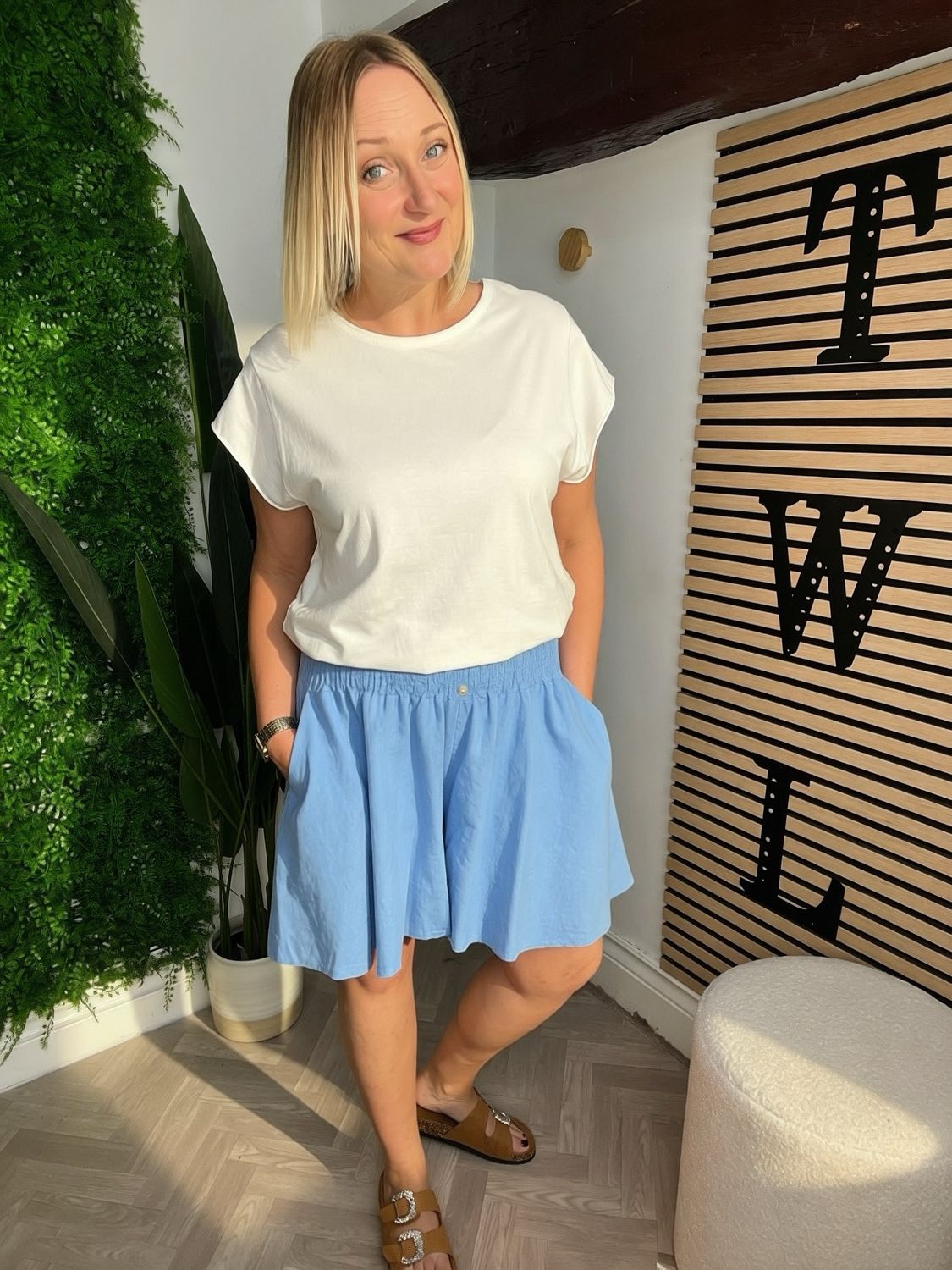 Linen Palazzo Shorts - Blue Linen Palazzo Shorts - Blue