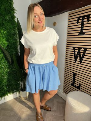 Linen Palazzo Shorts - Blue Linen Palazzo Shorts - Blue