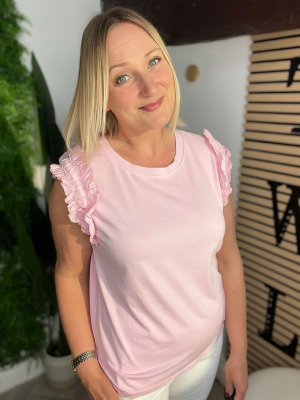 Relaxed Tee Ruffle Frill Shoulder Detail - Pink