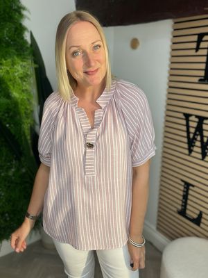 Stripe Puff Sleeve Top - Pink