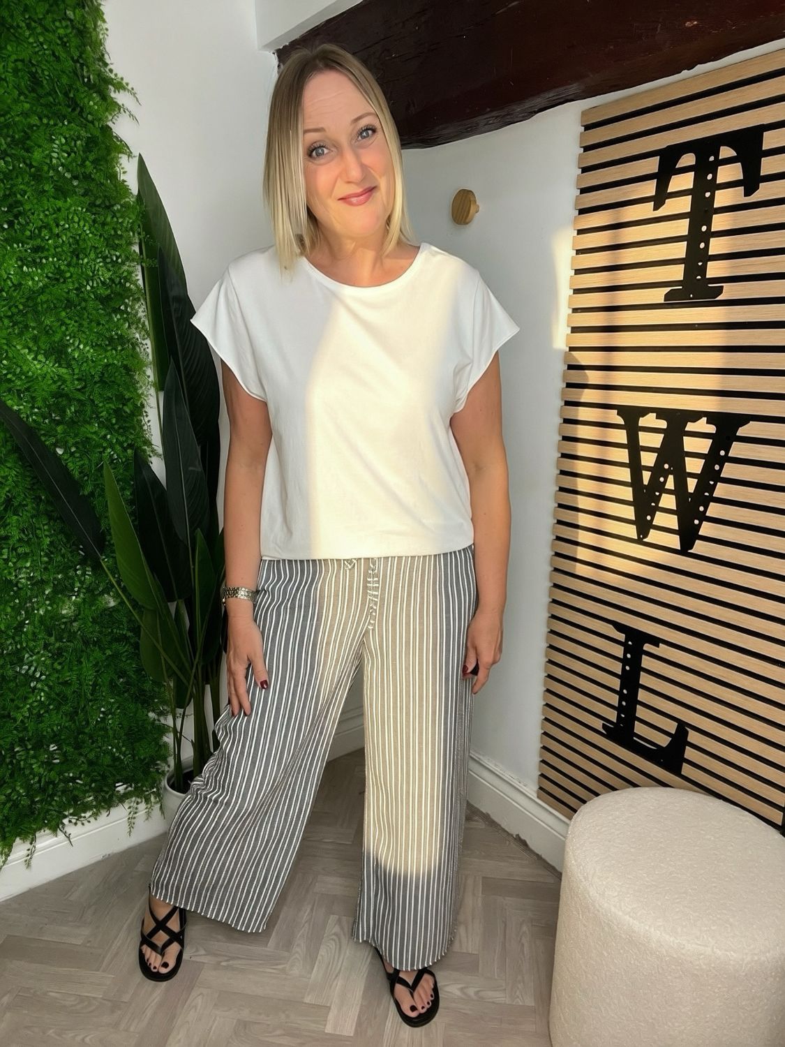 Stripe Wide Leg Trousers - Black/Grey