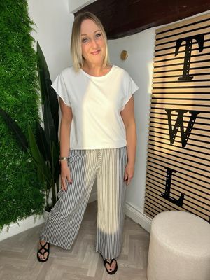Stripe Wide Leg Trousers - Black/Grey