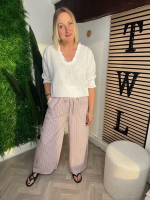 Stripe Wide Leg Trousers - Pink