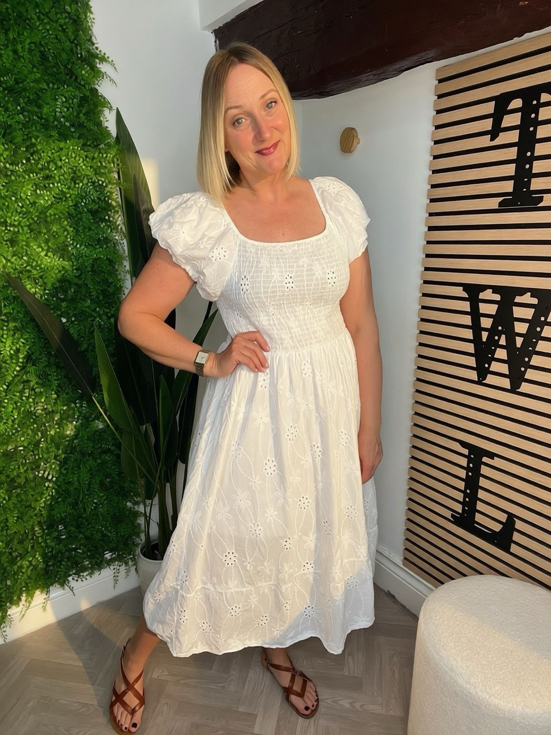 Broderie Anglaise Midi Dress - White