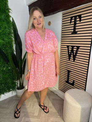 Leopard Waffle Dress - Pink & Orange