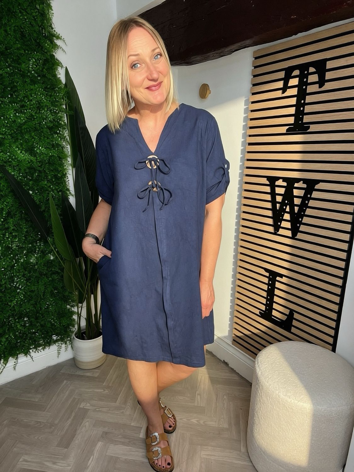 Cotton Column Dress Short - Navy Cotton Column Dress Short - Navy