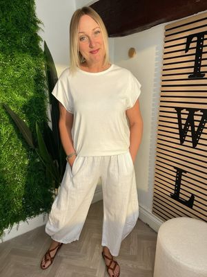 Barrel Leg Summer Cotton Trousers - White