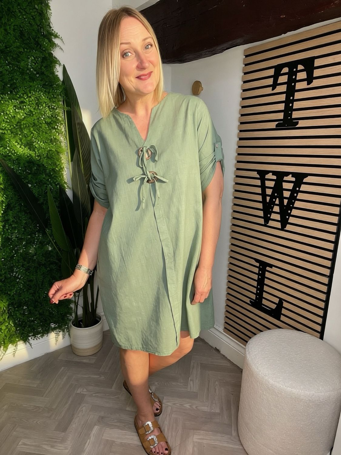 Cotton Column Dress Short - Khaki Cotton Column Dress Short - Khaki