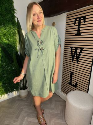 Cotton Column Dress Short - Khaki