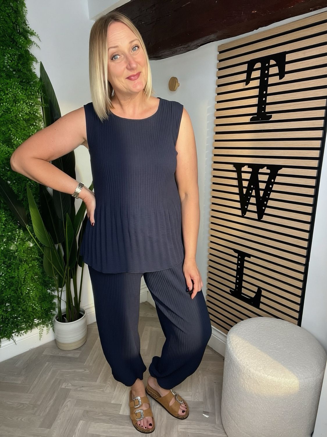 Pleated 2 Piece Co-Ord - Navy