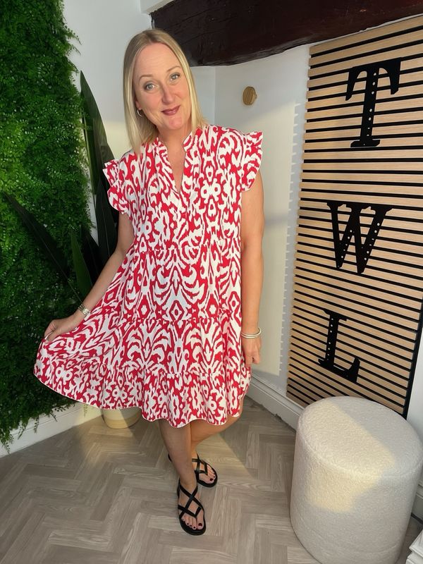 Smock Style Dress - Red