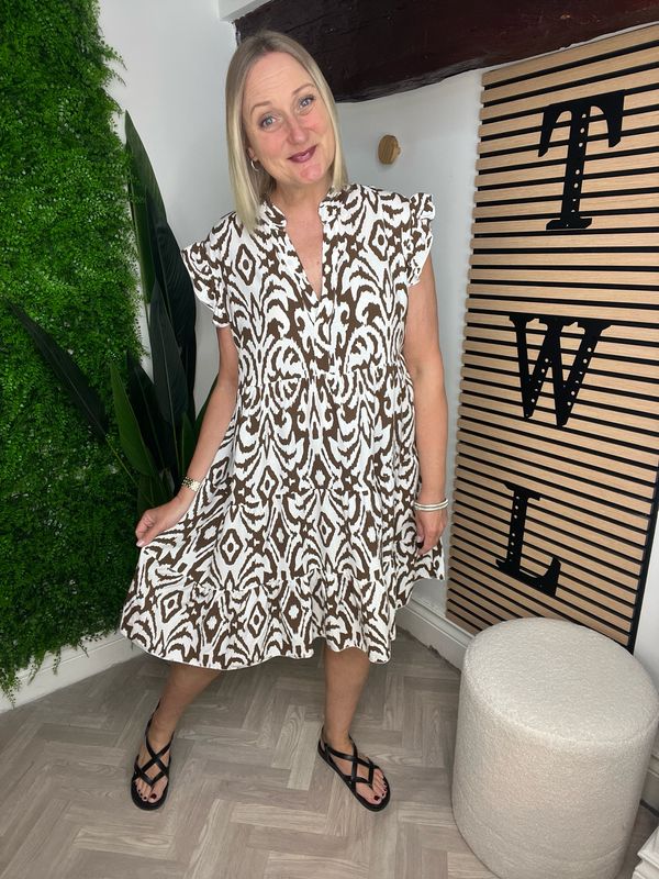 Smock Style Dress - Brown