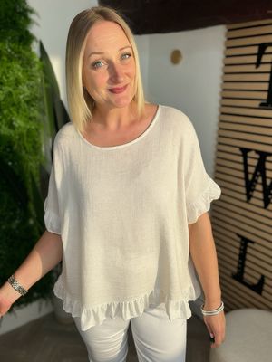 Frill Sleeve & Hem Summer Top - Light Stone