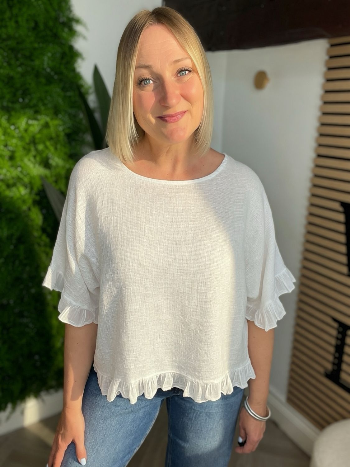 Frill Sleeve & Hem Summer Top - White