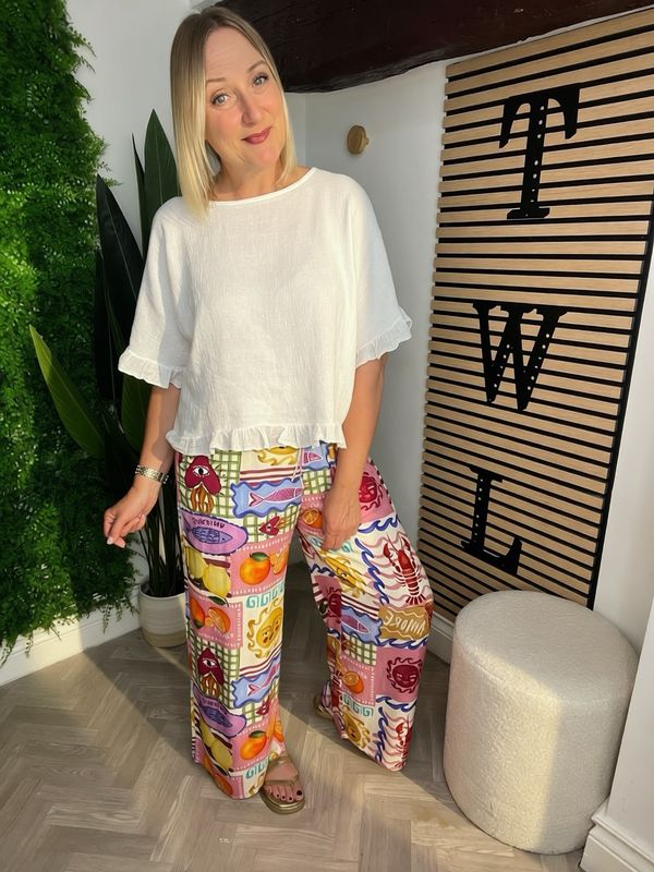 Tropical Floaty Trousers - Limoncello Rose