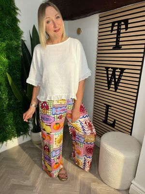 Tropical Floaty Trousers - Limoncello Rose