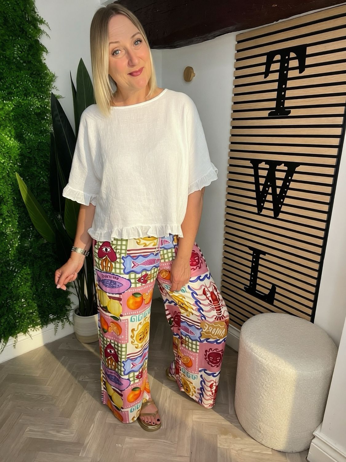 Tropical Floaty Trousers - Limoncello Rose