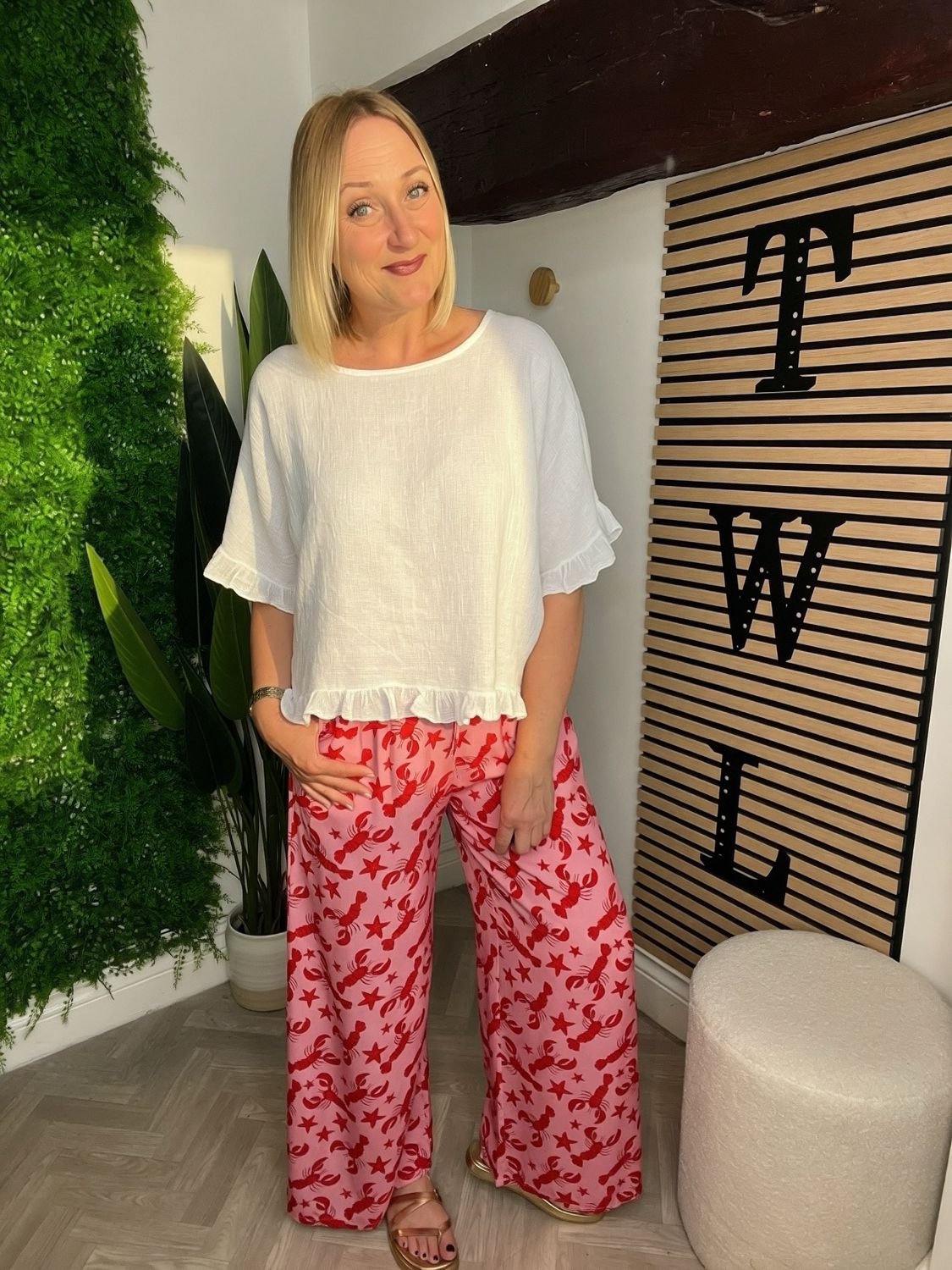 Tropical Floaty Trousers - Lobster Pink & Red