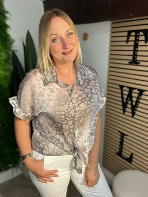Tie Front Sheer Shirt - Greige