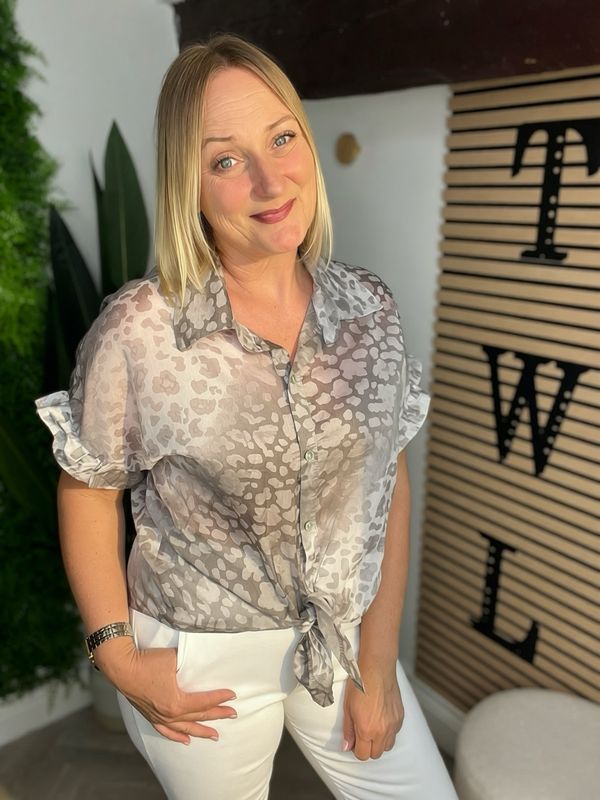 Tie Front Sheer Shirt - Greige