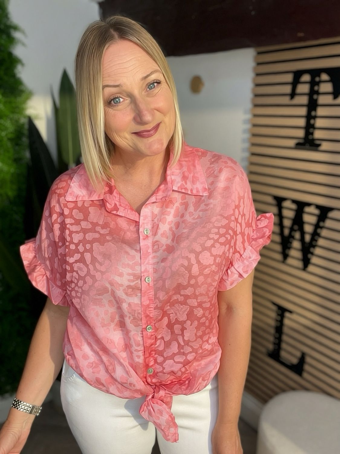 Tie Front Sheer Shirt - Coral Tie Front Sheer Shirt - Coral