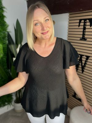 Crinkle Cheesecloth Via Cut Top - Black