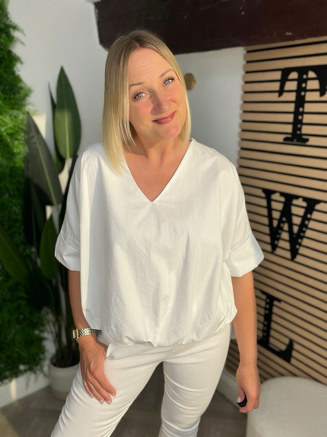Bubble Front Hem Cotton Top - White Bubble Front Hem Cotton Top - White