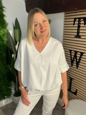 Bubble Front Hem Cotton Top - White Bubble Front Hem Cotton Top - White