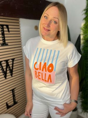 Summer Print Tee With Capped Sleeves- Ciao Bella