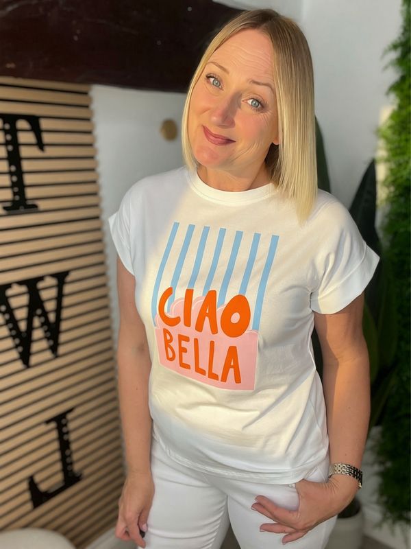 Summer Print Tee With Capped Sleeves- Ciao Bella