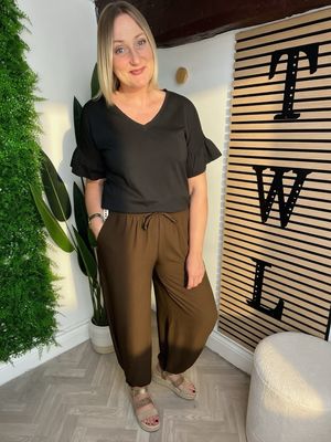 Cuffed Hem Loose Leg Trouser - Brown