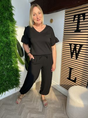 Cuffed Hem Loose Leg Trouser - Black