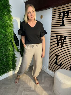 Cuffed Hem Loose Leg Trouser - Latte