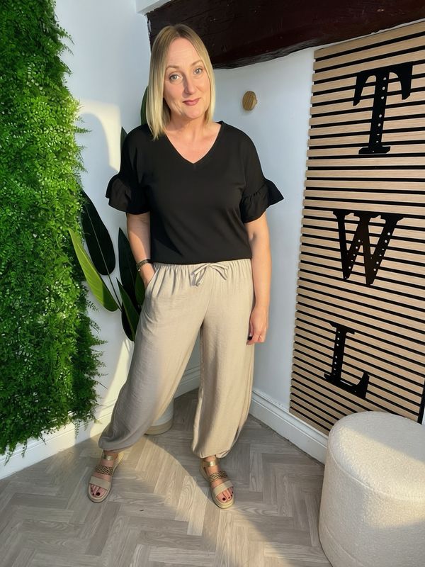 Cuffed Hem Loose Leg Trouser - Latte