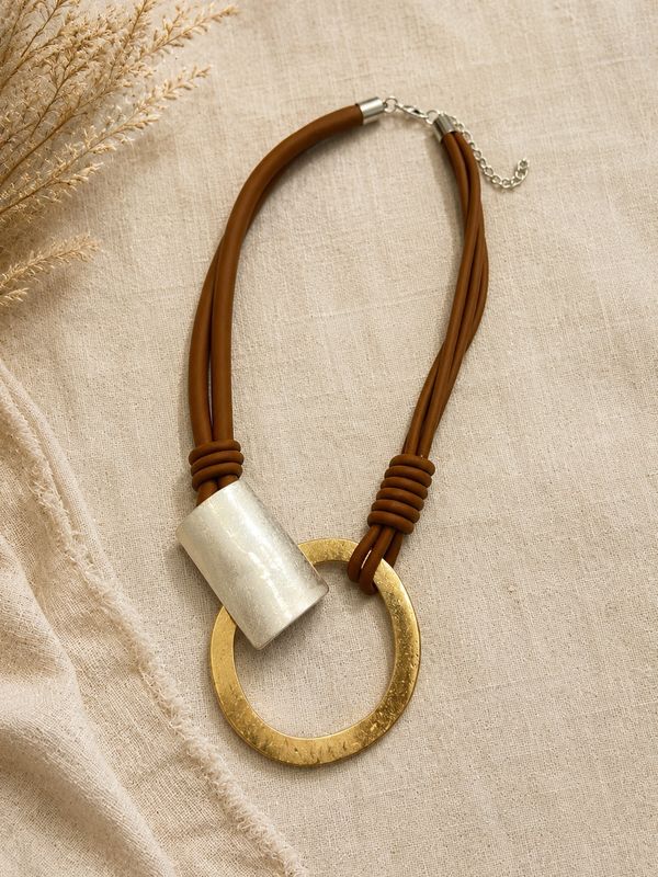 Mixed Metal Necklace On Rubber Strands