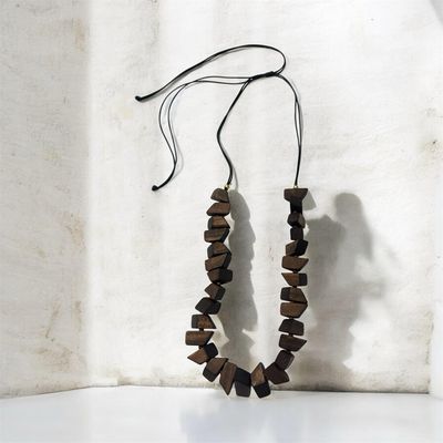 Wood Beaded Necklace Adjustable - Dark Wood Beaded Necklace Adjustable - Dark