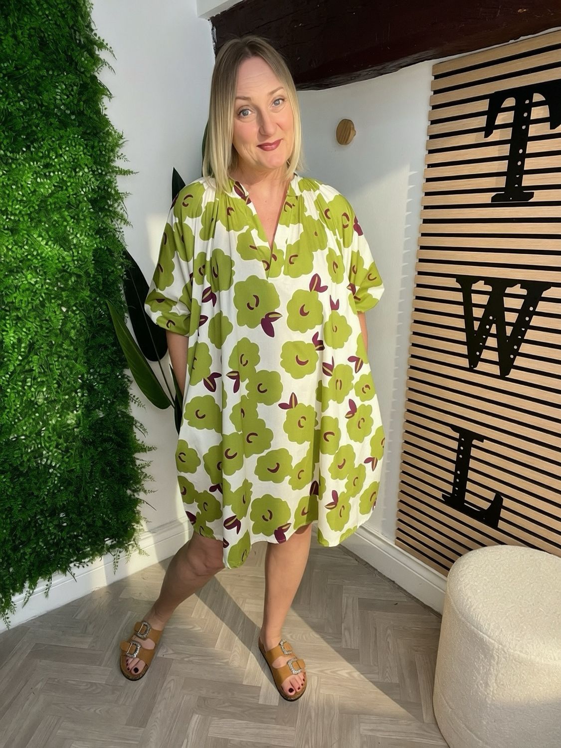 Tunic Dress Puff Sleeves - Lime & Purple Tunic Dress Puff Sleeves - Lime & Purple