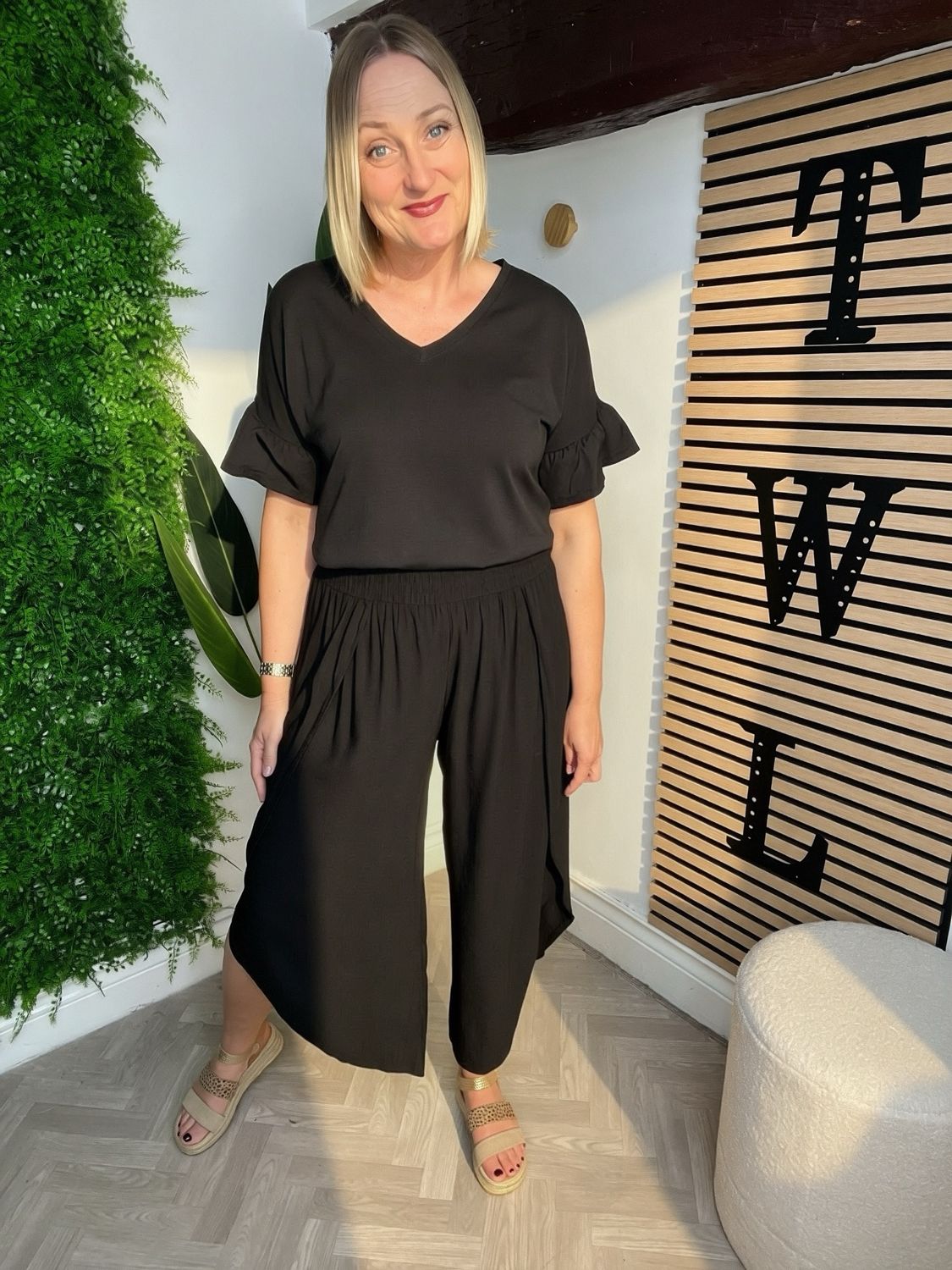 Loose Fold Over Summer Trousers - Black Loose Fold Over Summer Trousers - Black