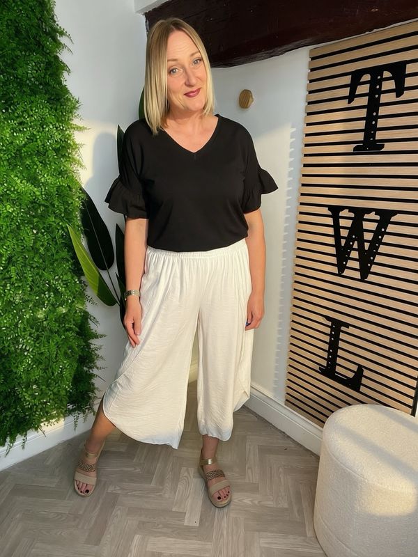 Loose Fold Over Summer Trousers - White