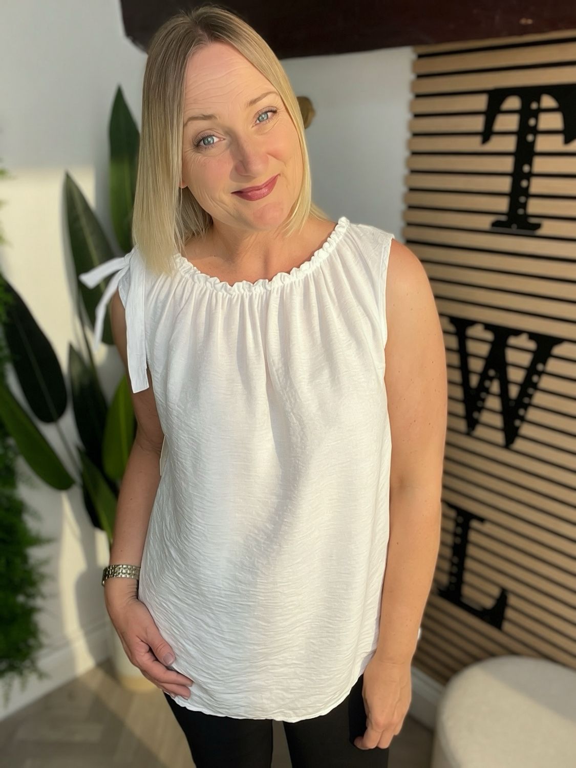 Halterneck Frill Style Top - White