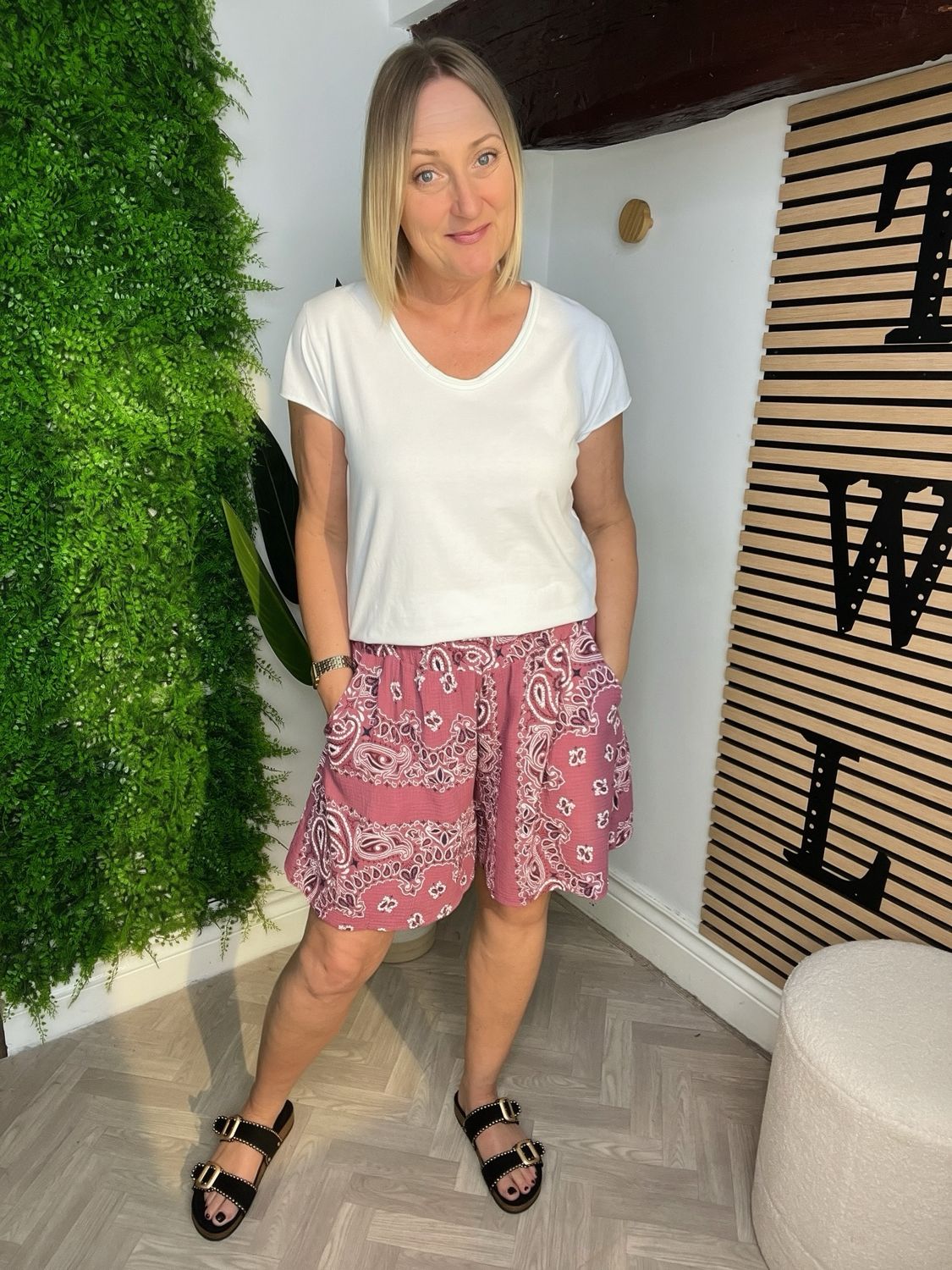 Bandana Print Waffle Shorts - Damask Rose Bandana Print Waffle Shorts - Damask Rose