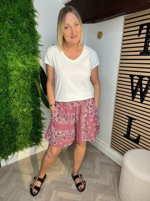 Bandana Print Waffle Shorts - Damask Rose Bandana Print Waffle Shorts - Damask Rose