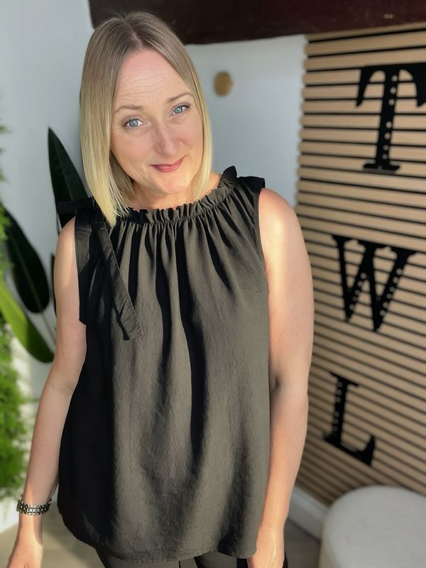 Halterneck Frill Style Top - Black