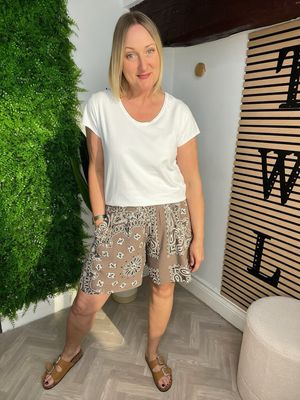 Bandana Print Waffle Shorts - Mocha Bandana Print Waffle Shorts - Mocha